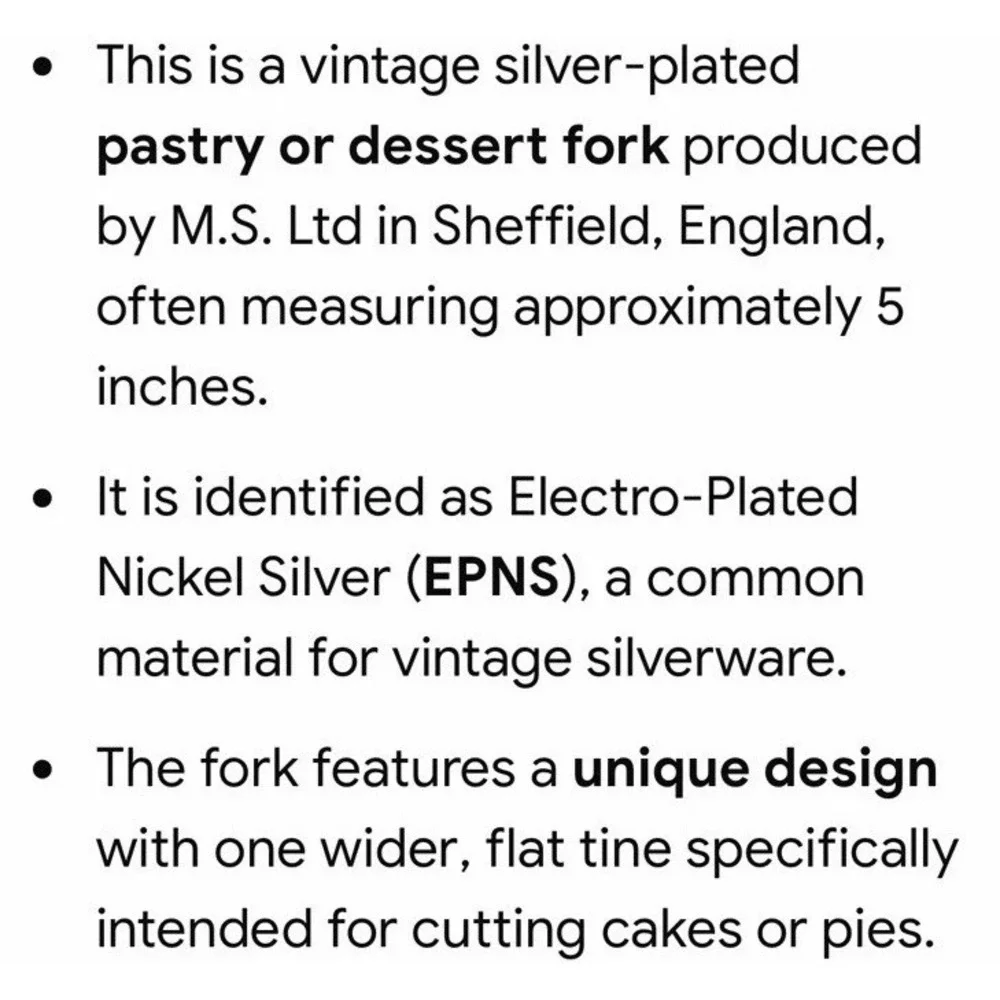 Vintage M.S. Ltd EPNS Sheffield England Pie Pastry dessert Fork 5